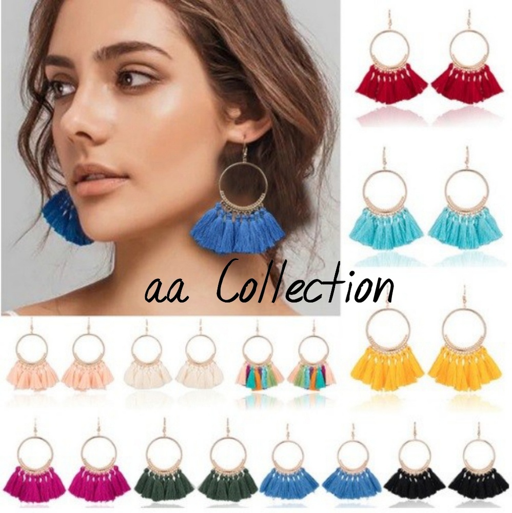 Tassels hoop thread drop earrings bolo - Picture 1 of 6